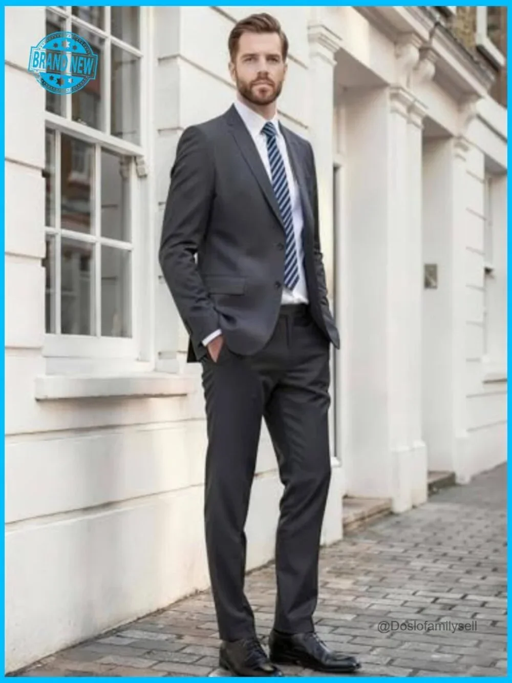 Classic Fit Two-Piece Suit Slim Tailored Blazer Pant Business Formal